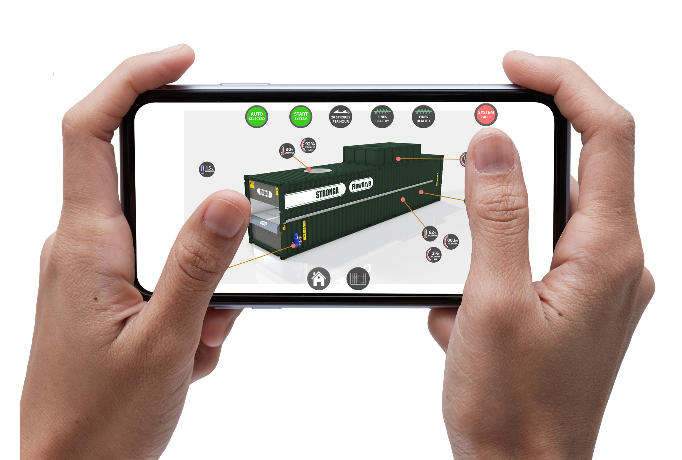 FlowDrya mobile app remote monitoring