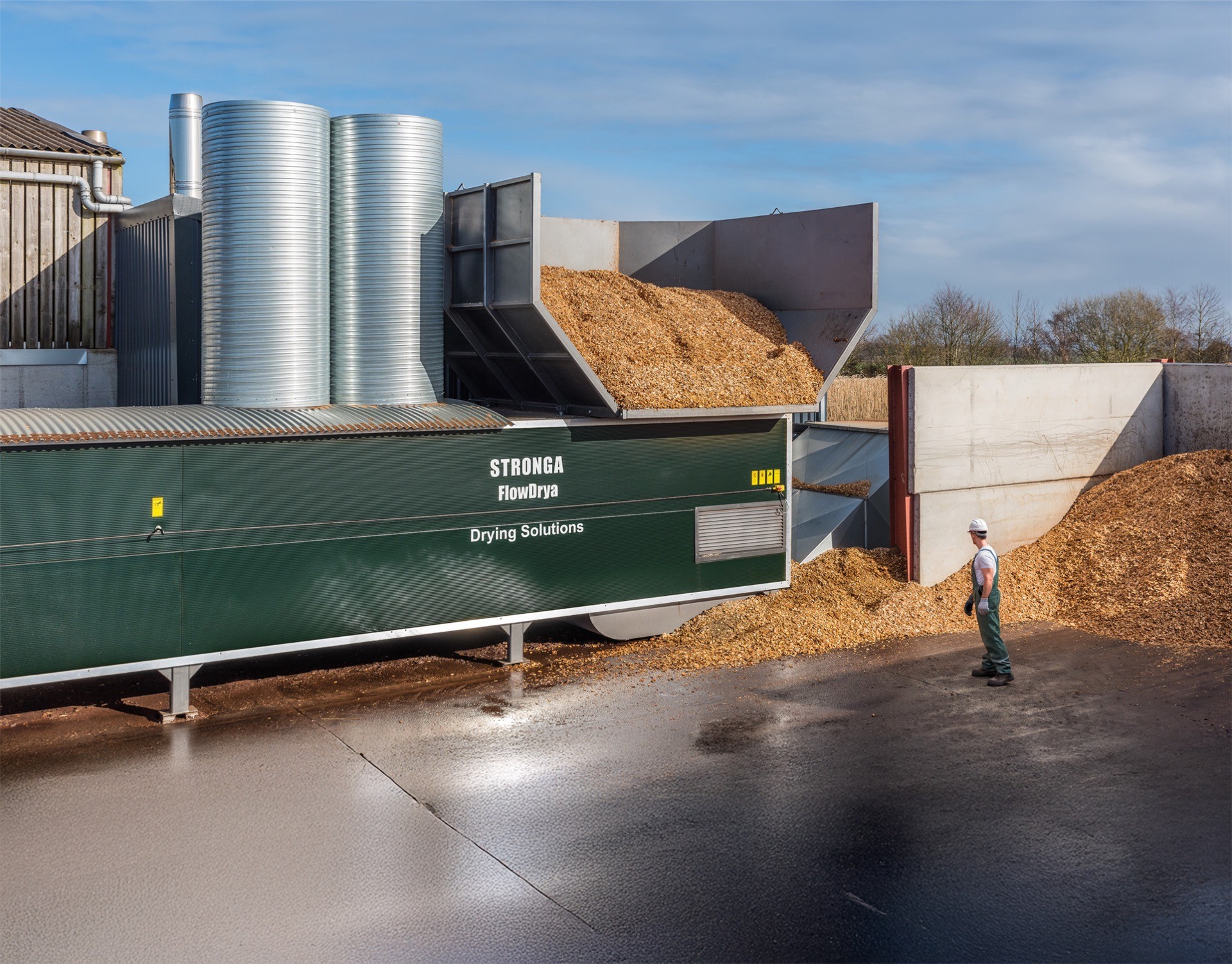 FlowDrya biomass drying system in operation