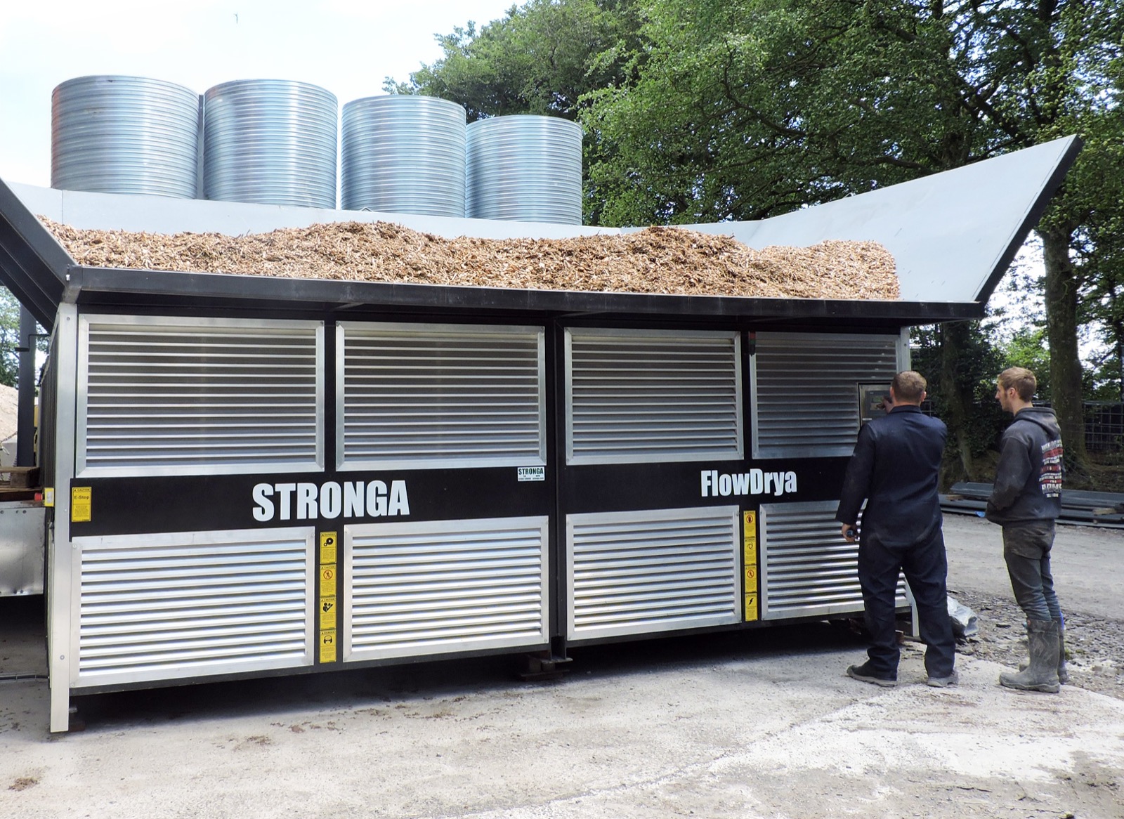 STRONGA FlowDrya corn-stover dryer loaded with chopped stover ready for processing