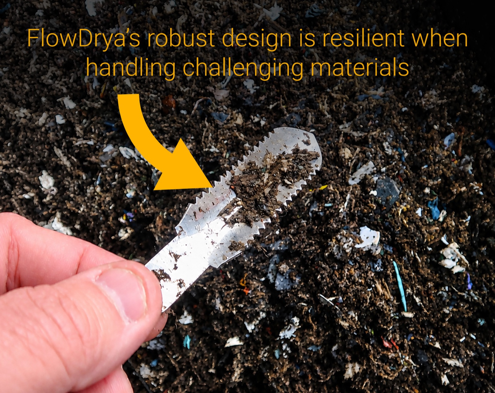 FlowDrya robust stainless-steel design handling a sharp metal fraction common in MSW trommel fines